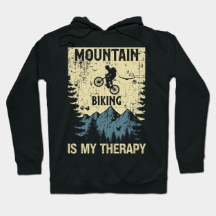 Mountain biking is my therapy distressed look vintage Hoodie